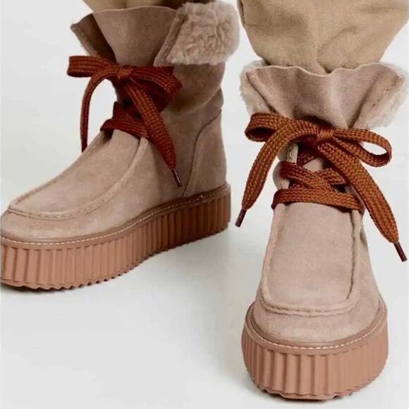 NEW Aster Dorit Suede Lace Up Chukka Boot Booties Faux Fur 6 US - Picture 1 of 10